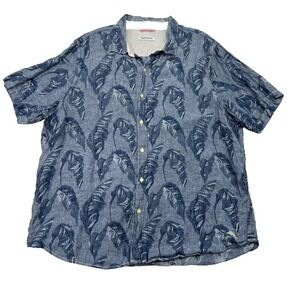 Tommy Bahama Shirt Men's 2XL 100% Linen Blue Button Down Short Sleeve Hawaiian
